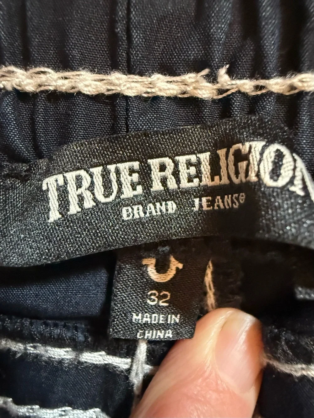 NWOT TRUE RELIGION Navy Wide-Leg Snap-Trim Track Pants with White Stitching